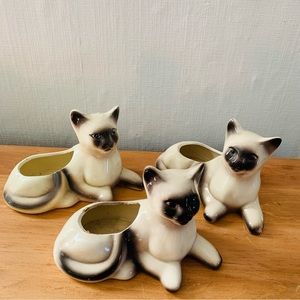 Vintage Ceramic Siamese Cat Planters